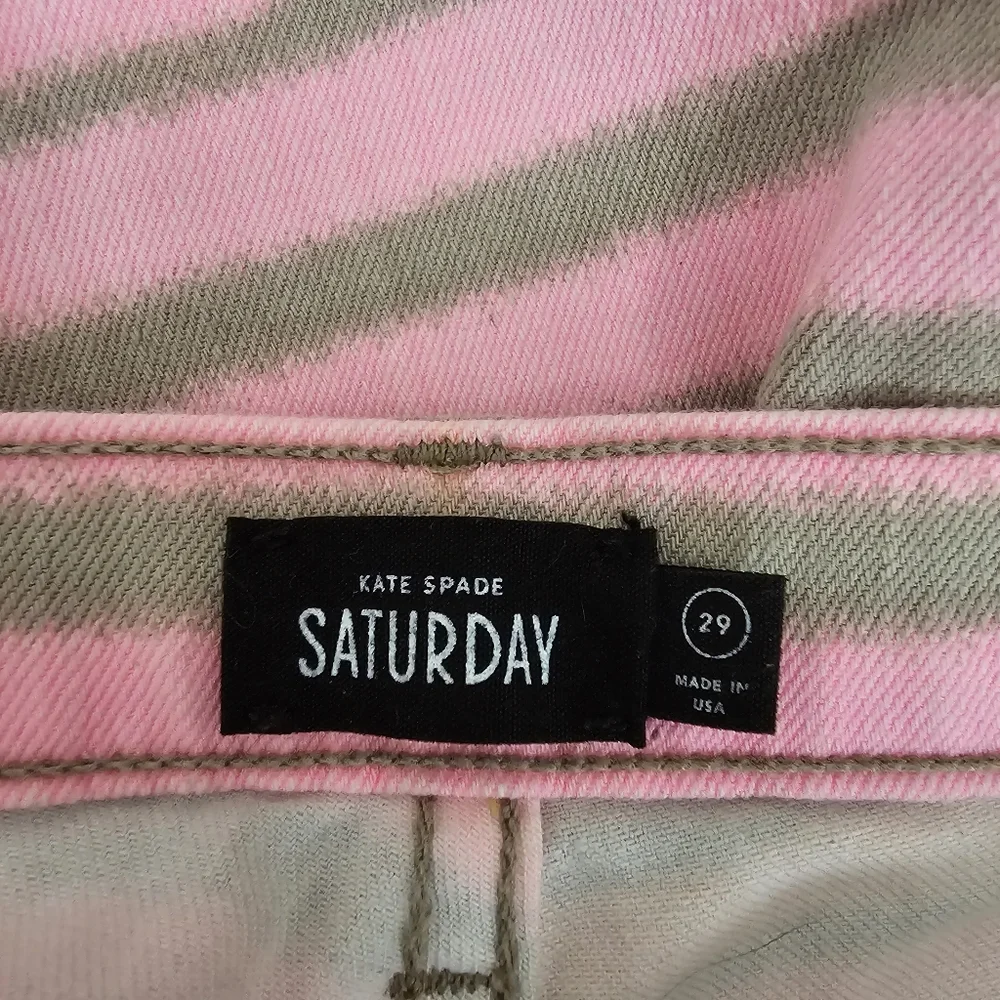 Saturday Kate Spade spray Painted Pink Stripe Skinny Jeans Size 29